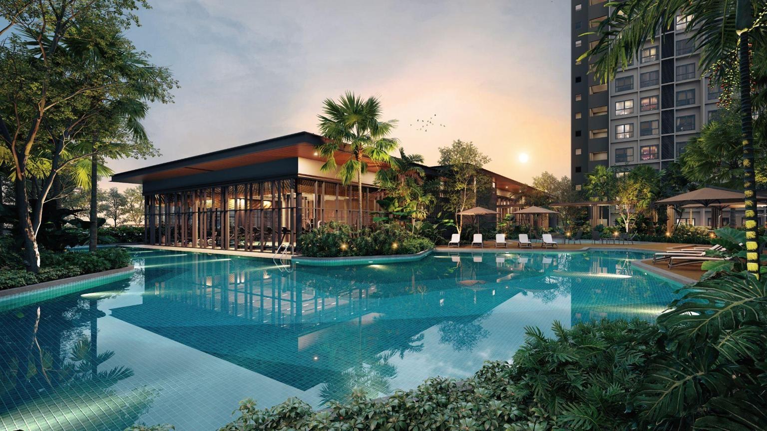 Artist impression of pool at dusk