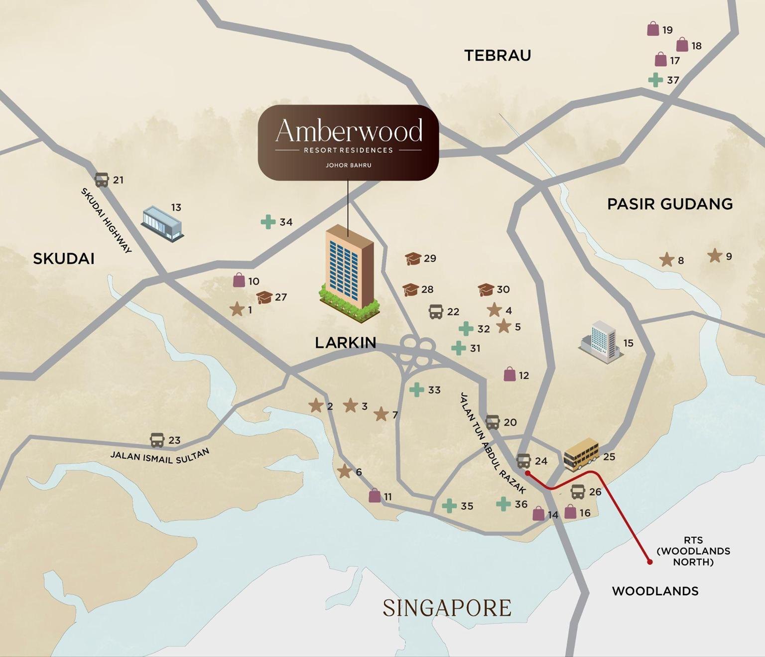 Amberwood Residences location map in Johor Bahru